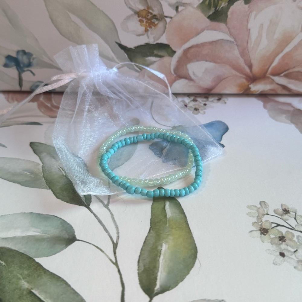 Turquoise and Light Green Beaded Bracelets